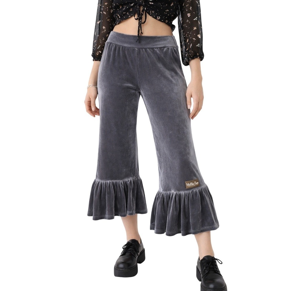 MATILDA JANE Velvet Ruffle Cropped Pants Whimsigoth Boho Flare Size XS